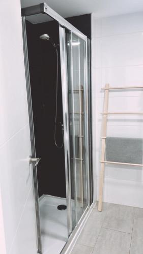 a shower with a glass door in a bathroom at Casa Molokai in Corralejo
