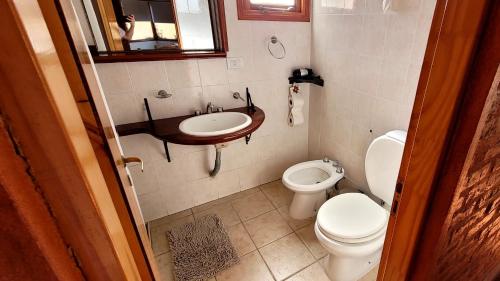 a small bathroom with a toilet and a sink at CasaAlpina in Tandil