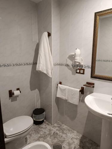 a bathroom with a toilet and a sink at Casa Rural Outeiro in Outeiro