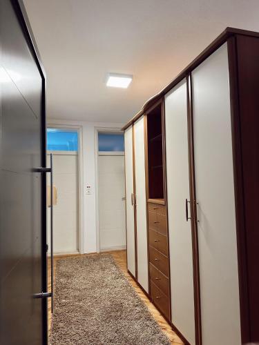 a room with a hallway with closets and a rug at Apartman Rose in Čitluk