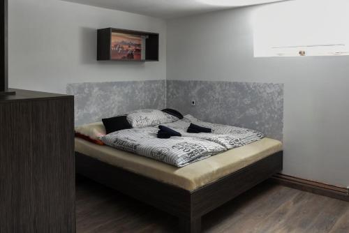 a bed sitting in a room with at Apartmán Na Stezce in Stará Červená Voda