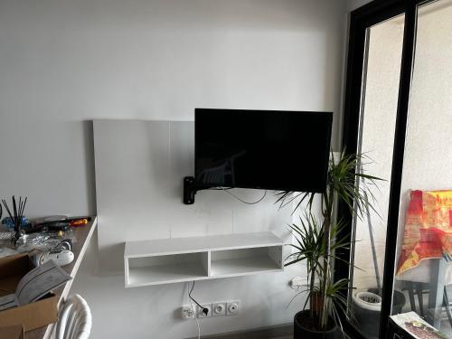 Televisyen dan/atau pusat hiburan di Canet en Roussillon vue mer avec Garage