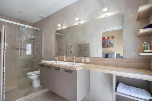 une salle de bain avec un lavabo, une douche et des toilettes dans l'établissement Au coeur de l'Isle, à LʼIsle-sur-la-Sorgue