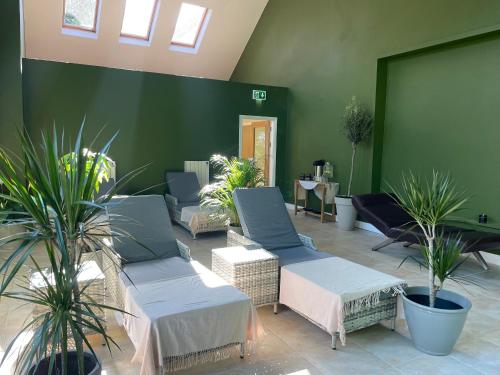 a living room with several chairs and potted plants at TheJewel Lodge & Spa Glengarriff in Glengarriff