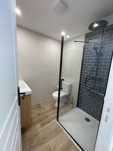 une salle de bain avec toilettes et douche en verre dans l'établissement Great situation with stunning views, à La Gaude