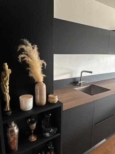 d'une cuisine avec un plan de travail et un plan de travail. dans l'établissement La suite Curial, à Paris