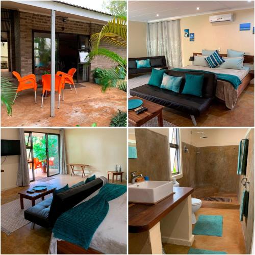 a collage of four pictures of a living room at R A GUEST HOUSE PEMBA in Pemba
