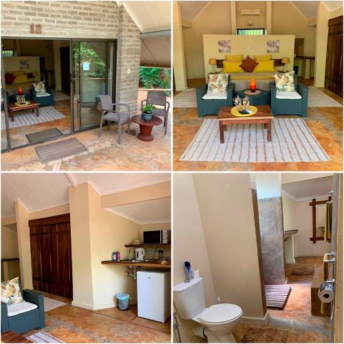 four different views of a living room and a kitchen at R A GUEST HOUSE PEMBA in Pemba