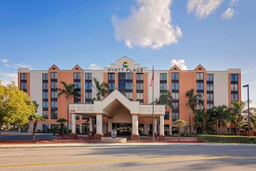 a hotel face building with a street in front of it at Hyatt Place Ontario/Rancho Cucamonga in Ontario