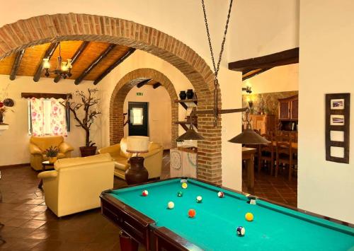 a living room with a pool table in a house at Agro-Turismo Monte da Galega in Mina de São Domingos