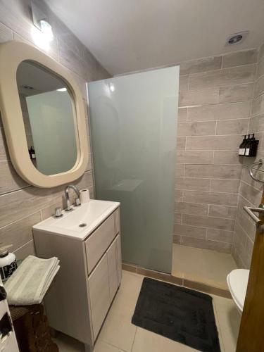 a bathroom with a sink and a mirror at Los Lapachos in Paraná