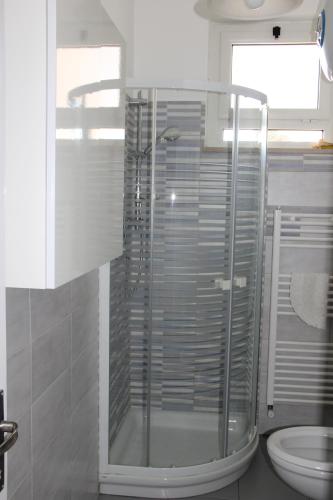 a glass shower in a bathroom with a toilet at La Casetta di Gabri in San Vito Chietino