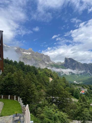 a view of a valley with a mountain at Valter & Drita's Guesthouse in Theth