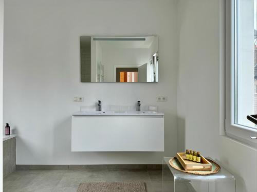 a bathroom with a white sink and a mirror at Guest House Gent in Ghent