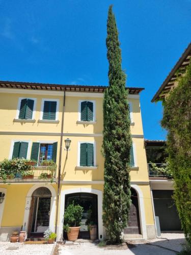 a large yellow building with a tree in front of it at B&B Casa Zia Cianetta Residenza di Campagna in Capodacqua di Foligno
