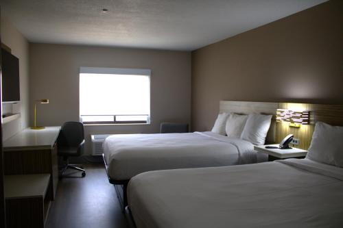 a hotel room with two beds and a window at Baymont Inn & Suites San Marcos in San Marcos
