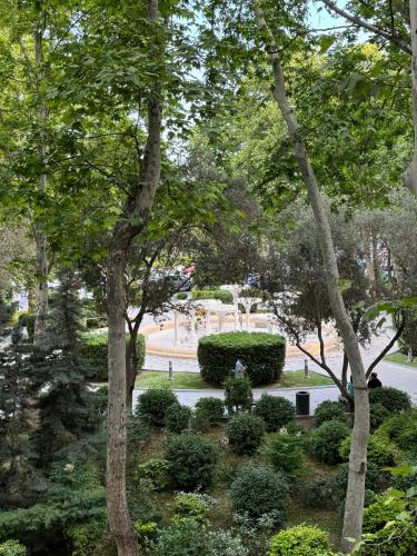a garden with trees and bushes and a road at Zimmer Boutique Hotel in Baku