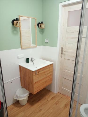 a bathroom with a sink and a mirror at Gawlasoowka in Inwałd
