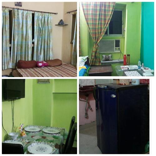 un collage de tres fotos de una cocina y una habitación en Thy Nest, en Calcuta