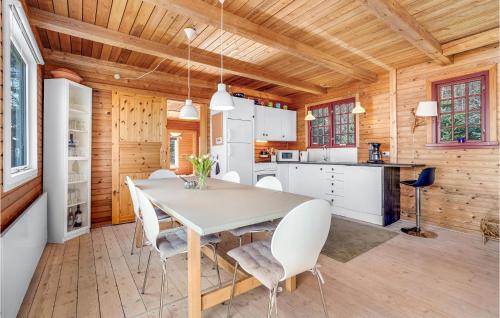 FårupにあるPet Friendly Home In Nykøbing Mのテーブルと椅子のあるキッチンとダイニングルーム