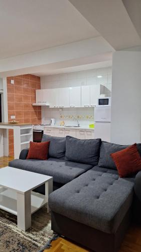 a living room with a couch and a table at BiM Apartment in Ohrid