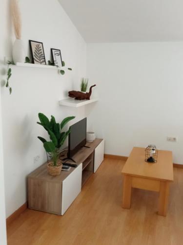 a living room with a tv and a table at Rincón de Noa in Melide