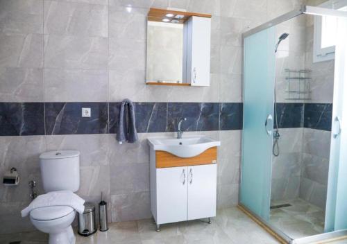 a bathroom with a toilet and a sink and a shower at Bodrum eaSon VILLAS & HOUSES in Bodrum City
