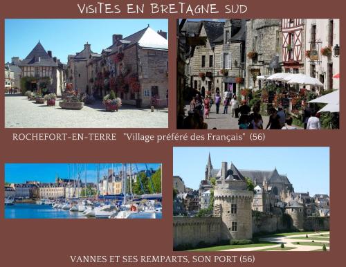 a collage of pictures of a city with buildings at Ty Kerrian, maison avec jardin à la campagne in Locunolé