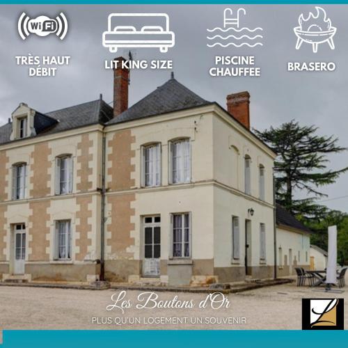 une photo d'une maison avec des descriptions de ses propriétés dans l'établissement Le Domaine du Bas Guéret, à Mareuil-sur-Cher