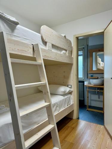 a bunk bed with a ladder in a room at Spacious Alpine Retreat & Parking in Cortina dʼAmpezzo