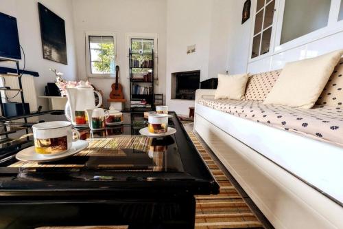 a living room with a couch and a coffee table at Ecoscape Luxury Villa Lamia in Lamía