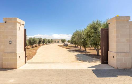 an empty road with trees on both sides at Tenuta Sante in Serranova