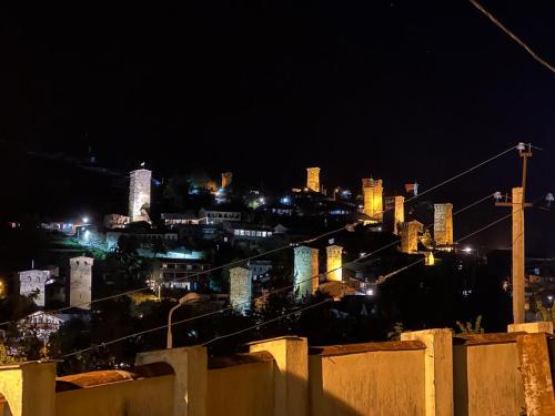 a view of a city at night with lights at Mestiakhedi in Mestia