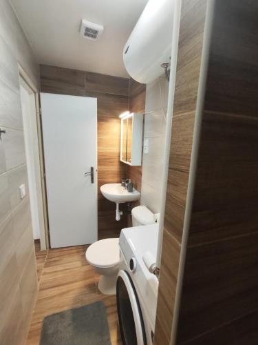 a bathroom with a toilet and a sink at Kralovak in Králŭv Dvŭr