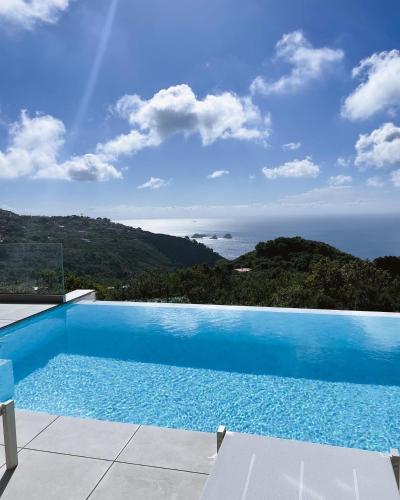 a swimming pool with a view of the ocean at Villa Jarito in SantʼAgata sui Due Golfi