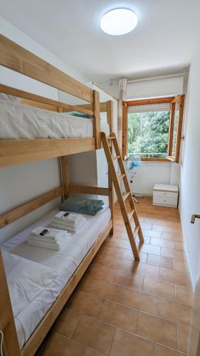 a bedroom with two bunk beds and a window at Il granchio in Marcelli