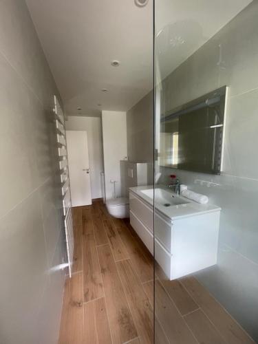 a bathroom with a white sink and a toilet at La maison des Lilas in Aix-en-Provence