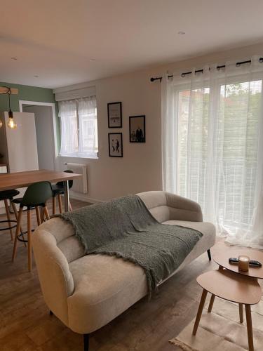 un salon avec un canapé et une table dans l'établissement L'Oscar, à Clermont-Ferrand