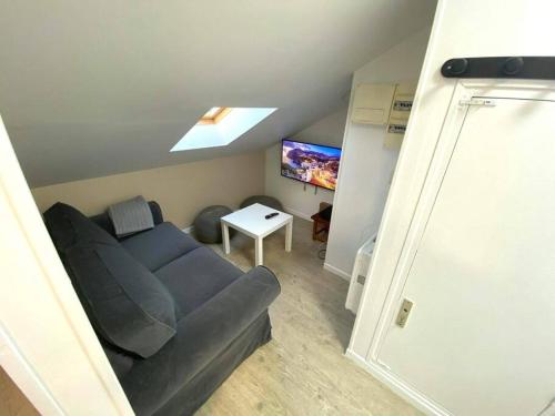 un salon avec un canapé et une télévision dans l'établissement Le nid citadin - avec place de parking, à Tours