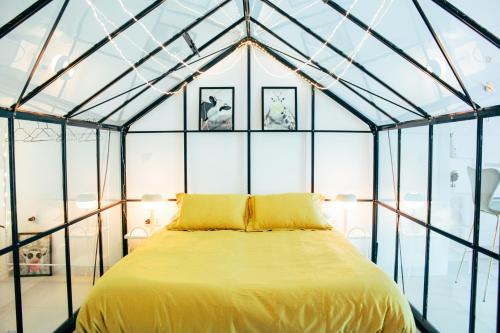 1 dormitorio con 1 cama en una casa de cristal en The Greenhouse Madrid, en Madrid