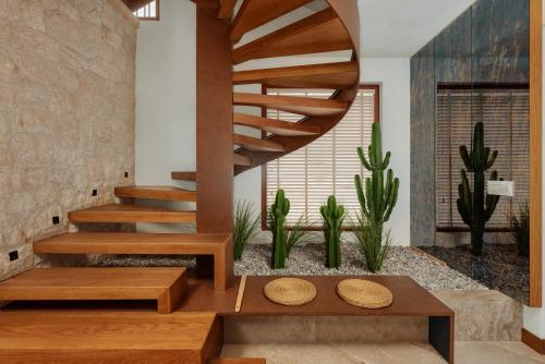 a staircase in a room with cactus at Hotel Forza Mare in Kotor