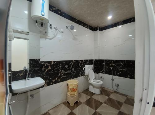 a bathroom with a toilet and a sink at Hotel Shree Balaji in Ujjain