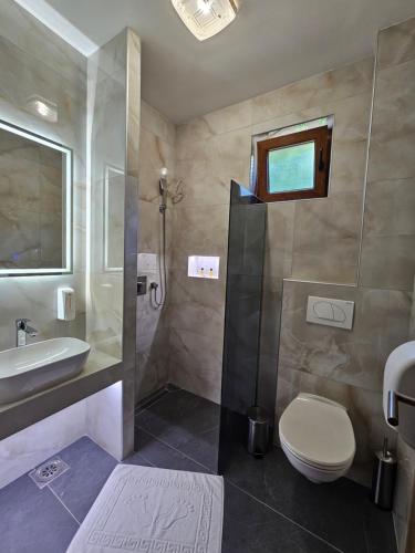 a bathroom with a toilet and a sink at Hostel PREMIUM in Derventa