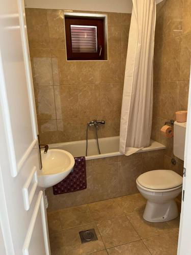a bathroom with a toilet and a sink and a tub at Apartmani Ana in Sukošan