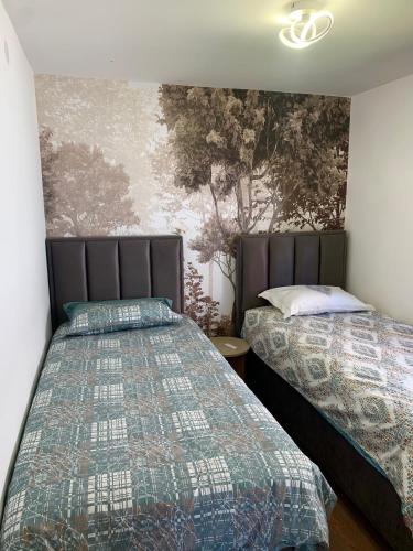 two beds sitting next to each other in a bedroom at Modern in center in Žabljak