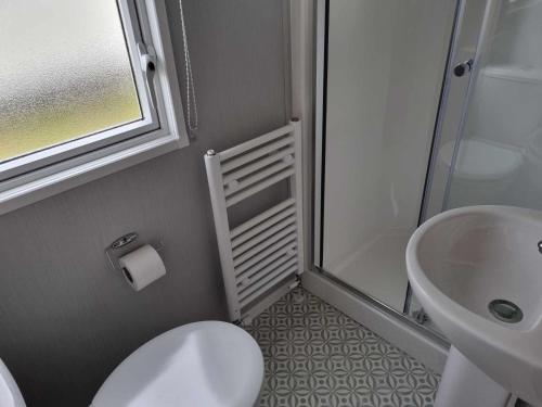 a small bathroom with a toilet and a sink at Red Lion Holiday Park in Arbroath