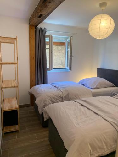 a bedroom with two beds and a window at Appartement Les Vendanges Parking privé Gites1596 in Beblenheim