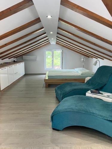 En eller flere senge i et værelse på Meerblick mit Traumterrasse