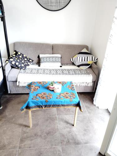 un salon avec un canapé et une table basse dans l'établissement Studio chaleureux sans-visà-vis, à Vernon