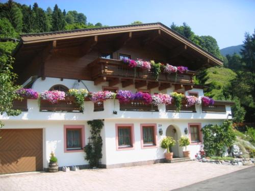 a house with flower boxes on the side of it at Gästehaus Holzer in Viehhofen